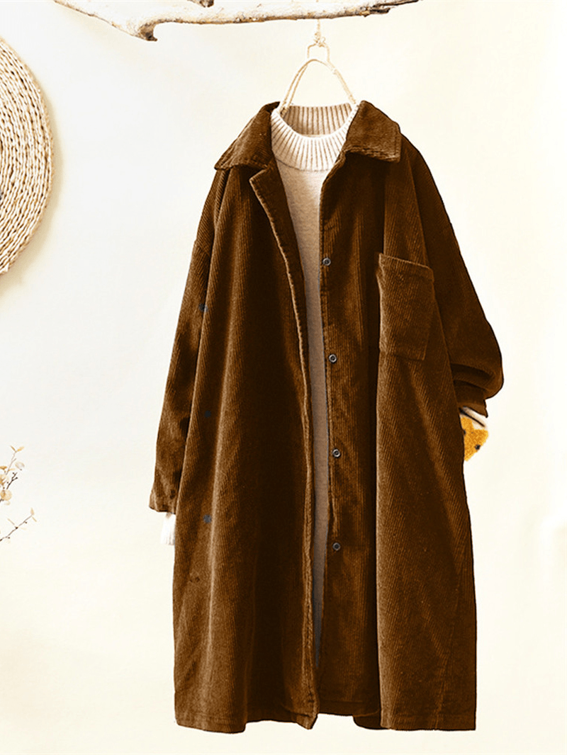 Corduroy Turn-Down Collar Long Sleeve Vintage Coats - MRSLM