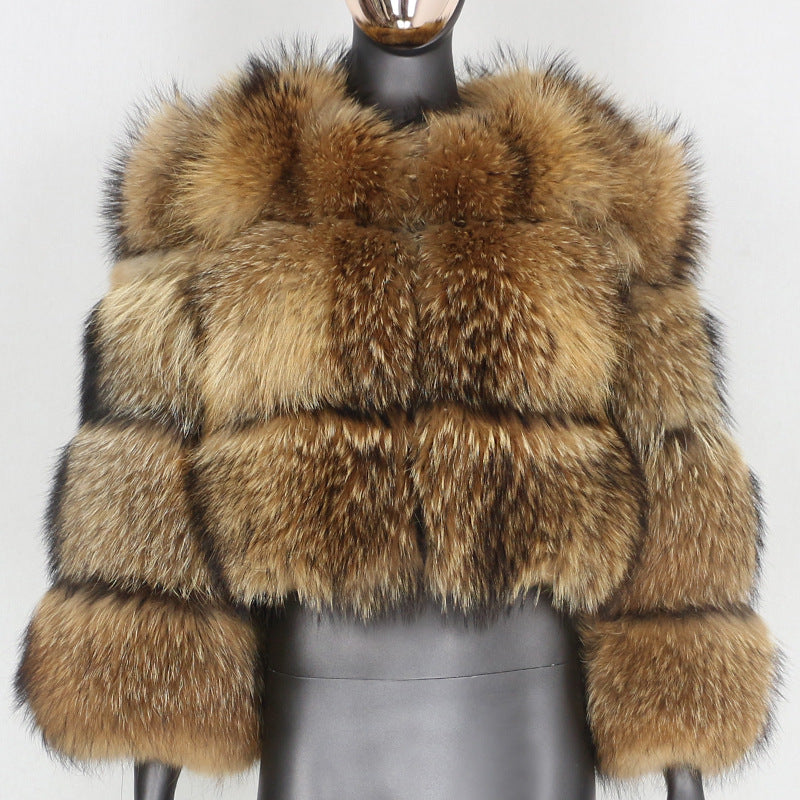 Faux Fur Stitched Women's Elegant Coat  S 3 Knots of Raccoon Hair 