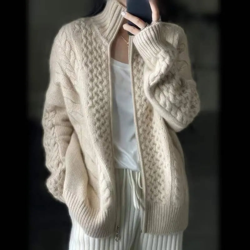 Thick Turtleneck Cashmere Knitted Cardigan Women's Sweater