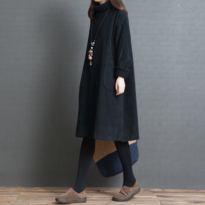 Babakud Oversize Knitted Paneled Corduroy Autumn Winter Dress