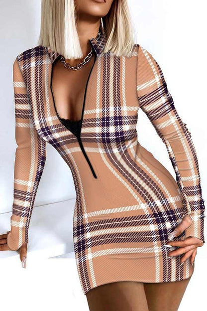 Rodress-sexy-v-neck-print-zipper-skinny-dress